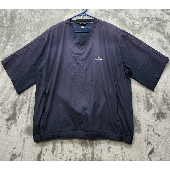 Nike Golf Jacket Mens L Blue Windbreaker V-Neck Short Sleeve Pullover Salishan - Picture 1 of 12
